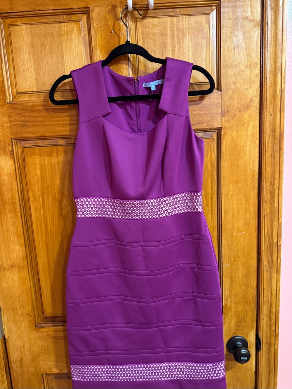 Sleeveless Purple Sheath Dress with Embellished Waist